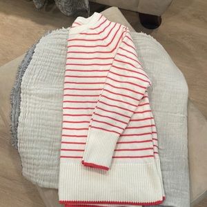 Ivory and red striped crewneck sweater